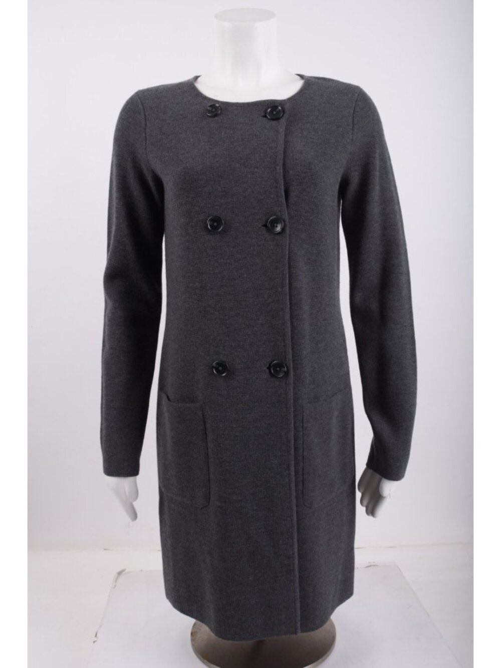 Talbots Womens Long Sweater Coat XS Gray Knit Merino Wool Double Breasted NWot